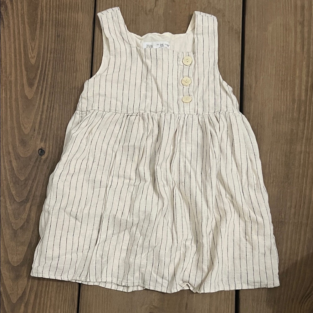 Zara Cream Striped Button Dress